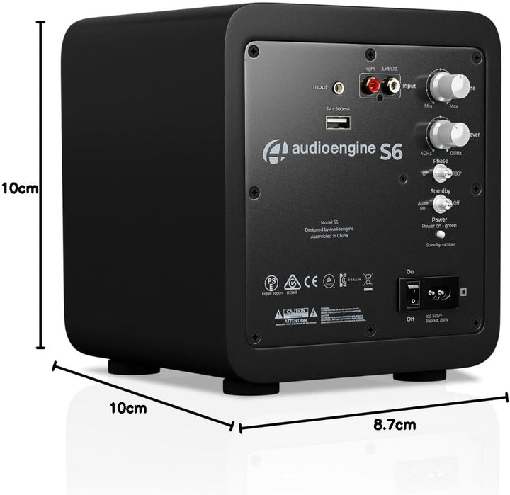 Audioengine S6 Aktiv Subwoofer 15 cm kompakte Grösse, kraftvoller Bass in einem kleinen Paket - 210