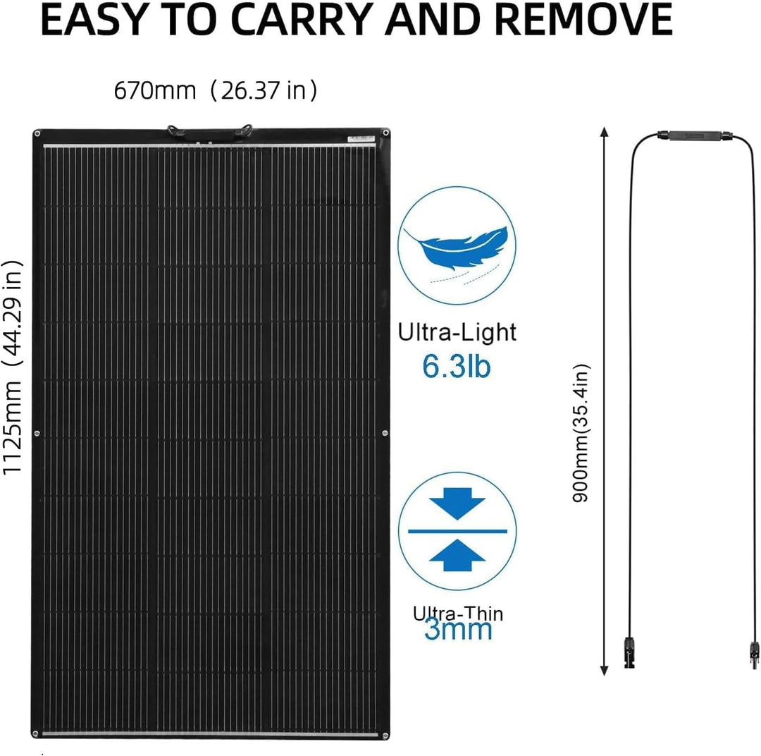 300W Flexibles Solarpanel, 2 x 150W Solarmodul Flexibel Wohnmobil | Schwarz Monokristallines für 12V