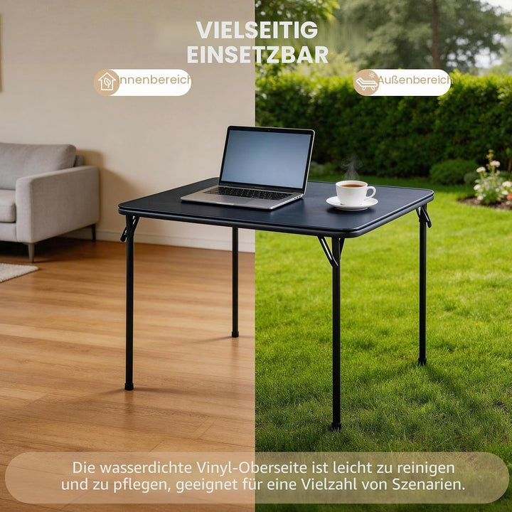 Quadratischer Klapptisch, tragbarer, robuster Kartentisch mit Vinylplatte, für drinnen und draussen,
