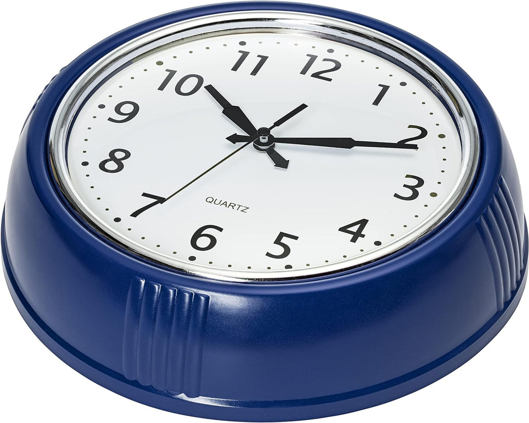 Bernhard Products Retro-Wanduhr, 24,1 cm, Marineblau, Küche, 50er-Jahre-Design, rund, leise, Nicht t