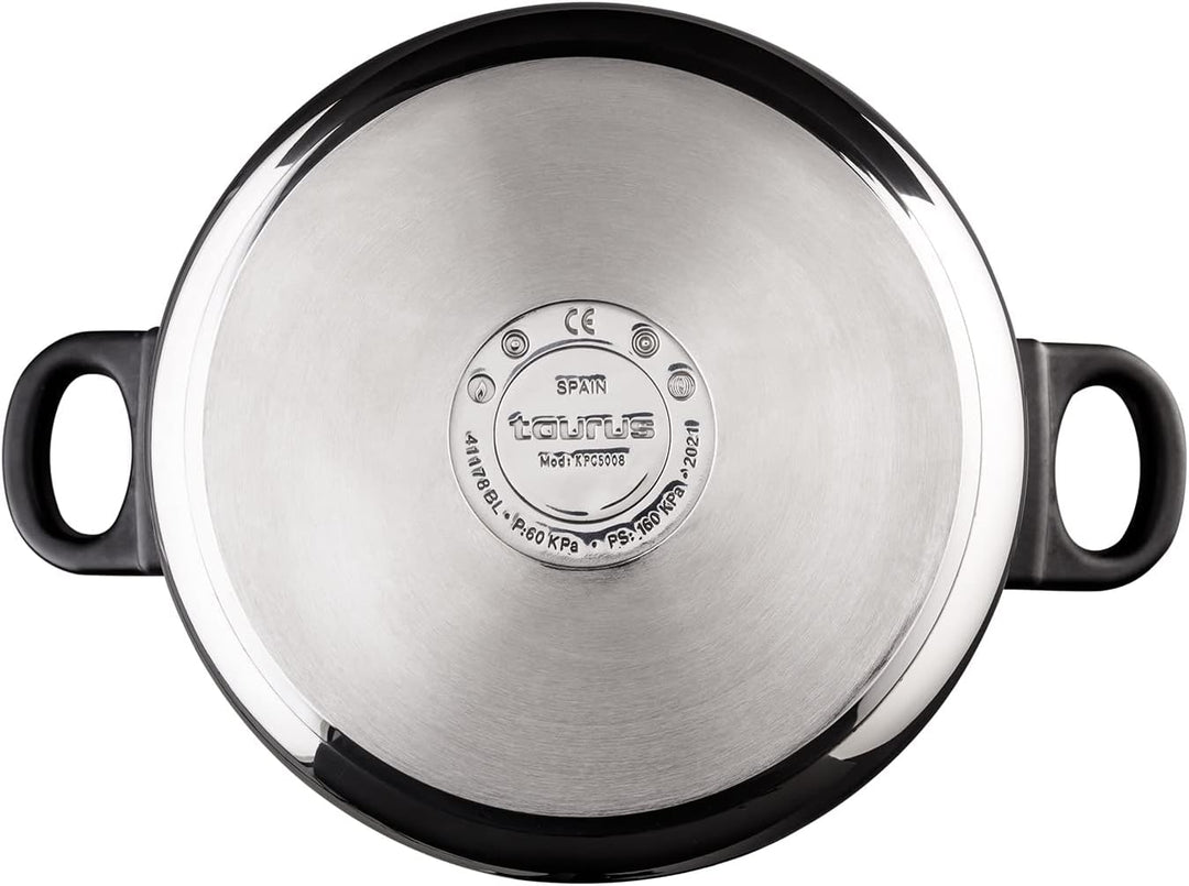Taurus Classic Moments 8L Schnellkochtopf, Fassungsvermögen 8L, Druckregelventil, Kaltberührung, für