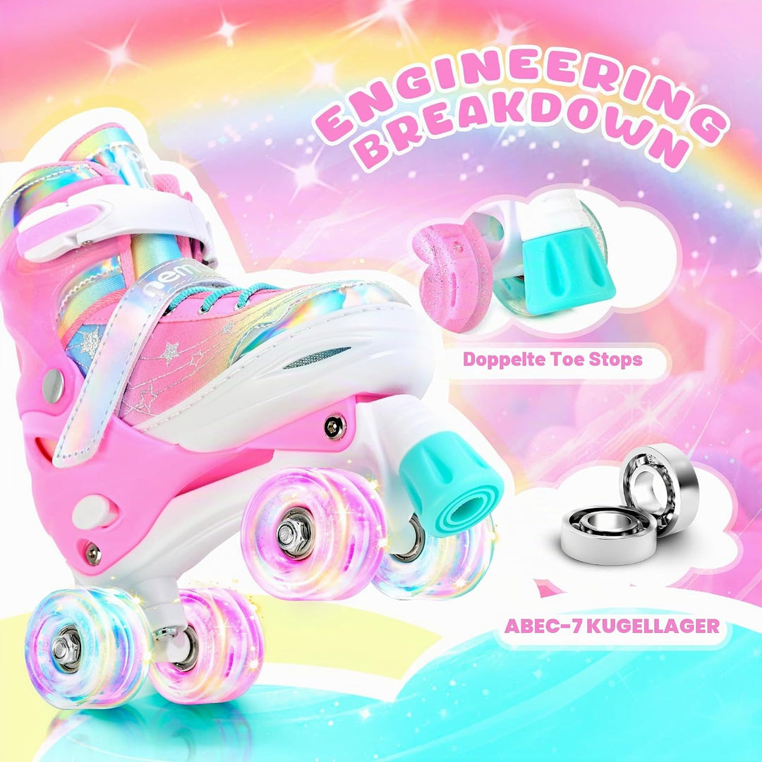 NEMONE Rollschuhe für Mädchen Kinder 4 Grössen Verstellbar Blau Violett Rollschuhe für Kinder Drinne