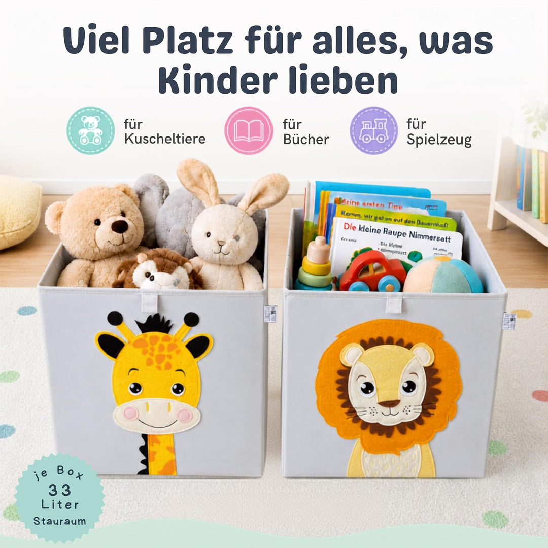 wonneklein Aufbewahrungsbox Kinder - 33x33x33 cm - Spielzeugkiste mit Tiermotiv - Ordnungsbox für Ka