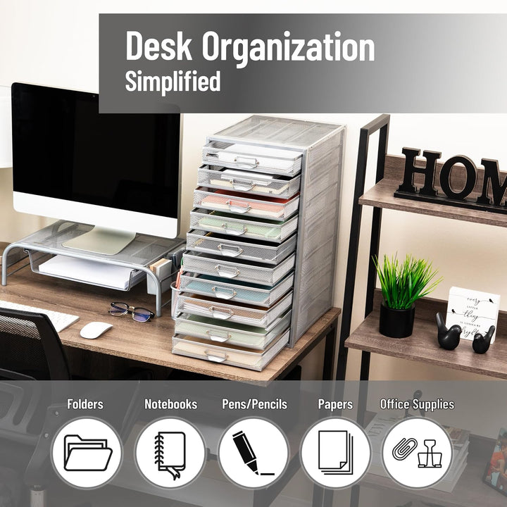 Mind Reader Mesh Desk Aufbewahrungs-Organizer, robust, vielseitig einsetzbar, Metall, Silber 10 Schu