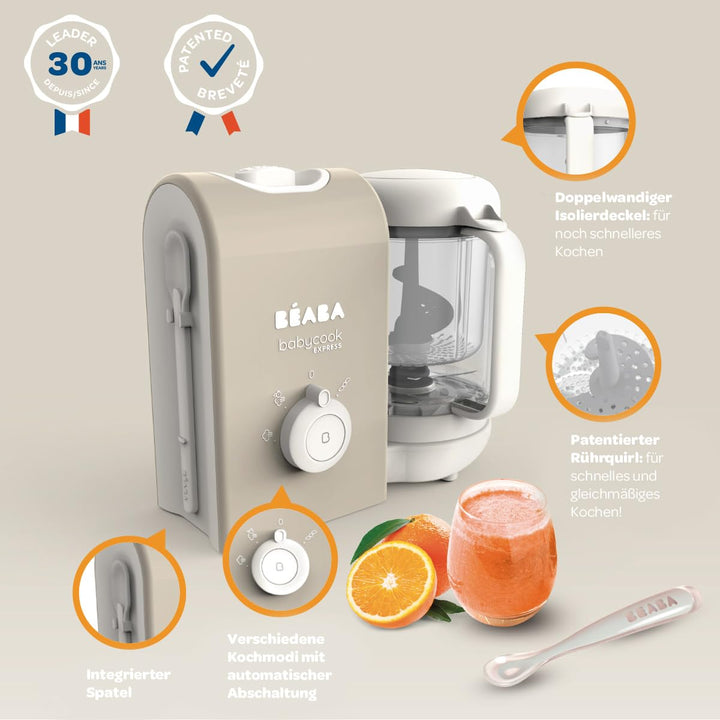 BEABA, Babycook Express, Baby Robot 4 in 1 Mixer/Standmixer, 15 Min. schnelles Kochen, Mixen nach Ma