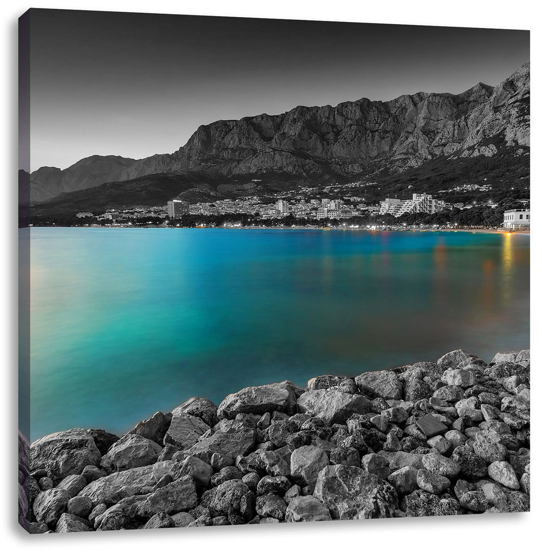 Pixxprint Strand in Makarska Kroatien als Leinwandbild/Grösse: 70x70 cm/Wandbild/Kunstdruck/fertig b