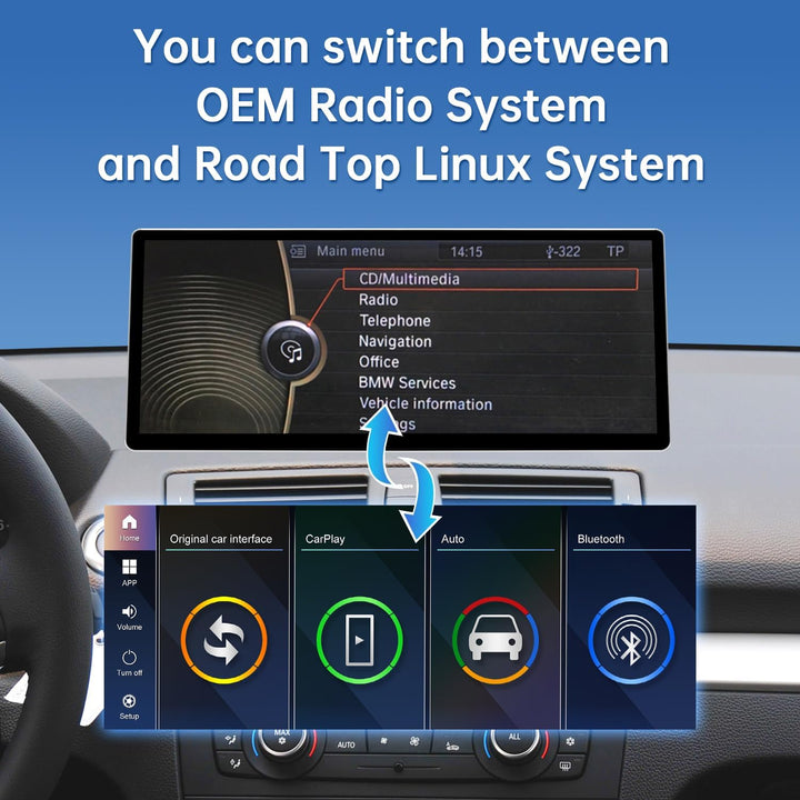 Road Top 12,3 Zoll Autoradio CarPlay für BMW 1er E81/E82/E87/E88 mit CIC | 2008-2012, Linux HD Touch