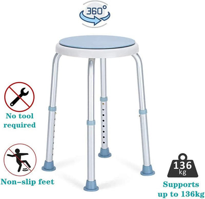 Lospitch Duschhocker Duschstuhl 360°Drehbarer Duschhilfe Anti-Rutsch Badehocker Höhenverstellbar Dus