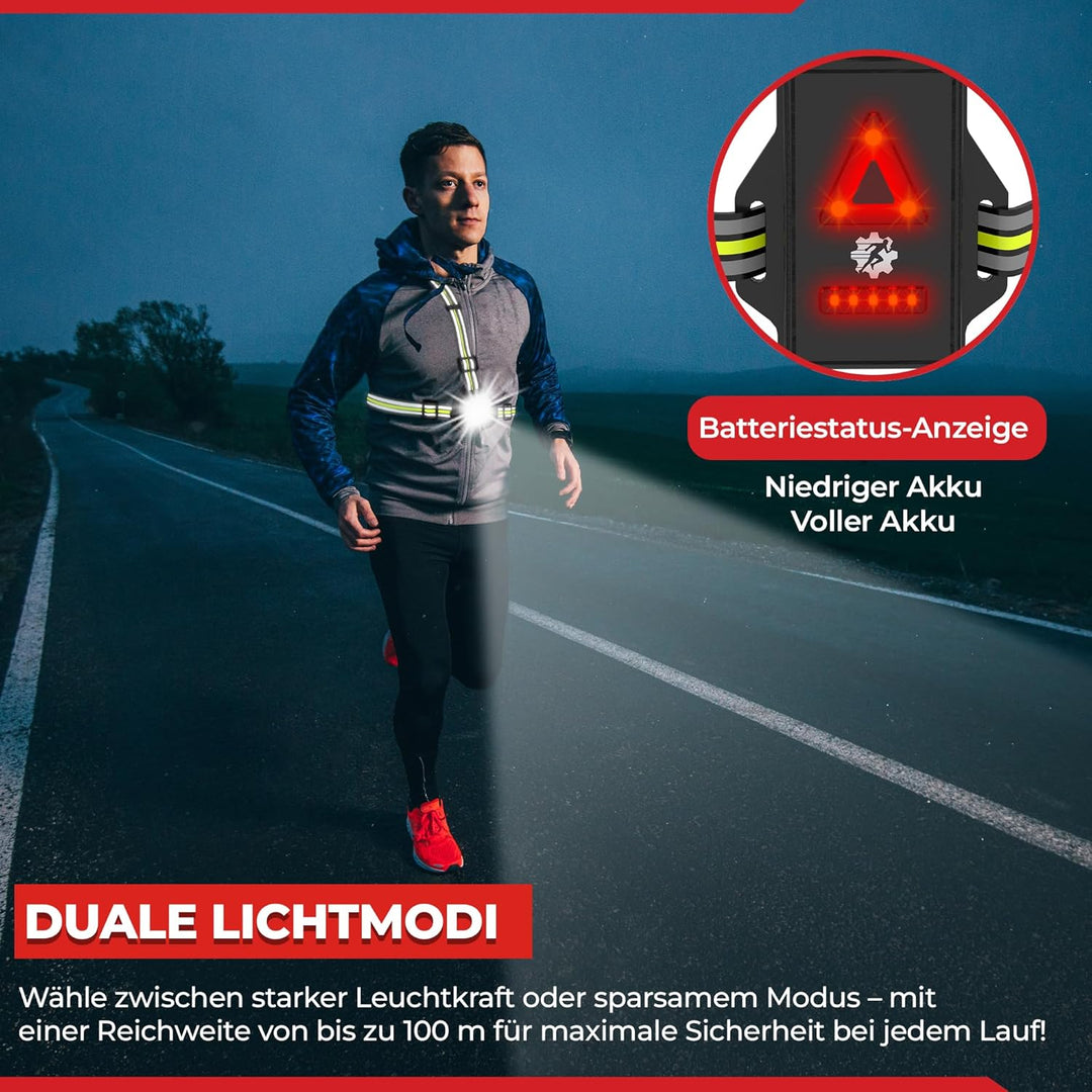 LUMEFIT Lauflicht mit Reflektoren, ideal zum Joggen und Laufen, mit 500 Lumen FrontTaschenlampe, 90°