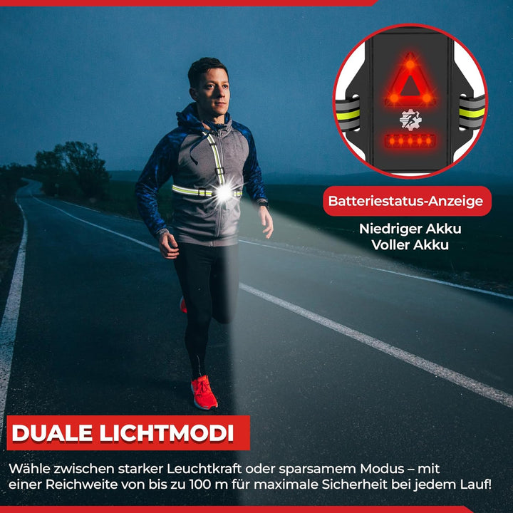 LUMEFIT Lauflicht mit Reflektoren, ideal zum Joggen und Laufen, mit 500 Lumen FrontTaschenlampe, 90°