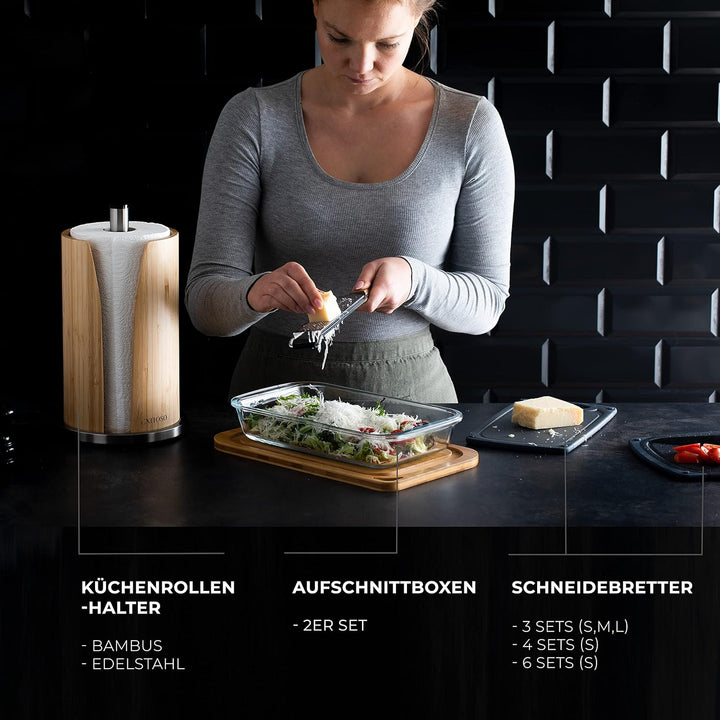 EXITOSO Küchenrollenhalter Bambus - Halter Küchenrolle Edelstahl - Küchentuchhalter - Küchenrollenha