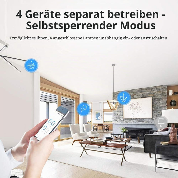 SONOFF 4CHR3 4-Gang Wi-Fi Smart Switch, 3 Arbeitsmodi Mit Selbsthemmung, Verriegelung Und Inching-Mo