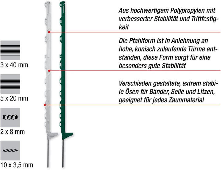 SMART Pfahl, Bund zu 5 Stück, weiss, 115cm mit 11 Ösen 115 cm Weiss 5, 115 cm Weiss 5