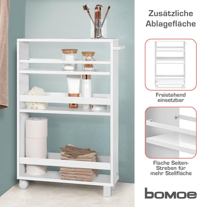 bomoe Nischenregal 15cm breit – Küchenwagen Küchenregal Schmal – Rollwagen Schmal 3 Fächer & Arbeits