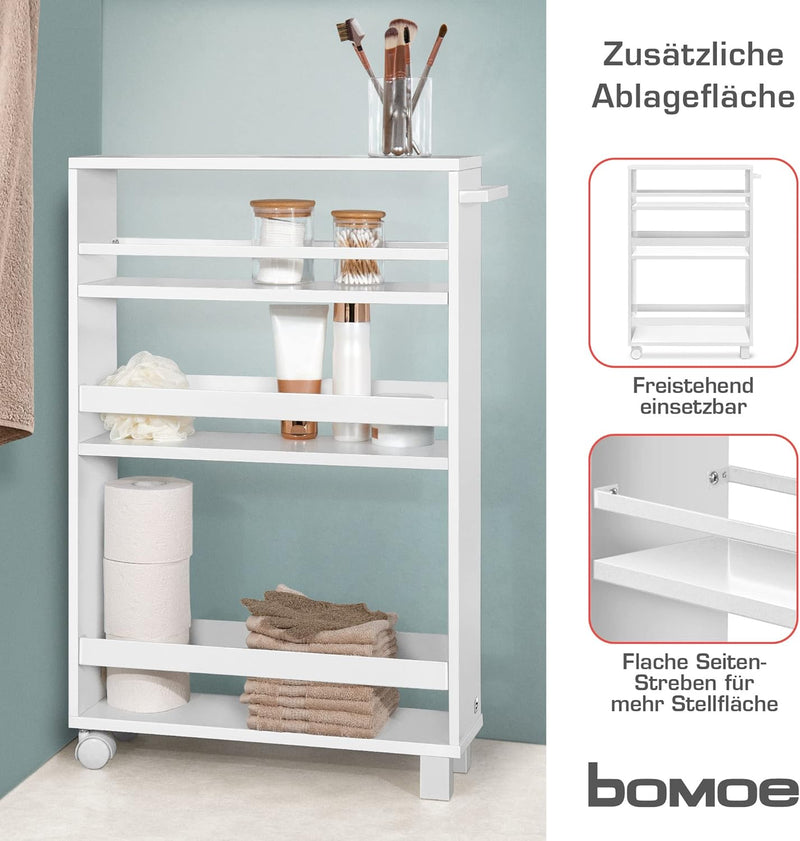 bomoe Nischenregal 15cm breit – Küchenwagen Küchenregal Schmal – Rollwagen Schmal 3 Fächer & Arbeits