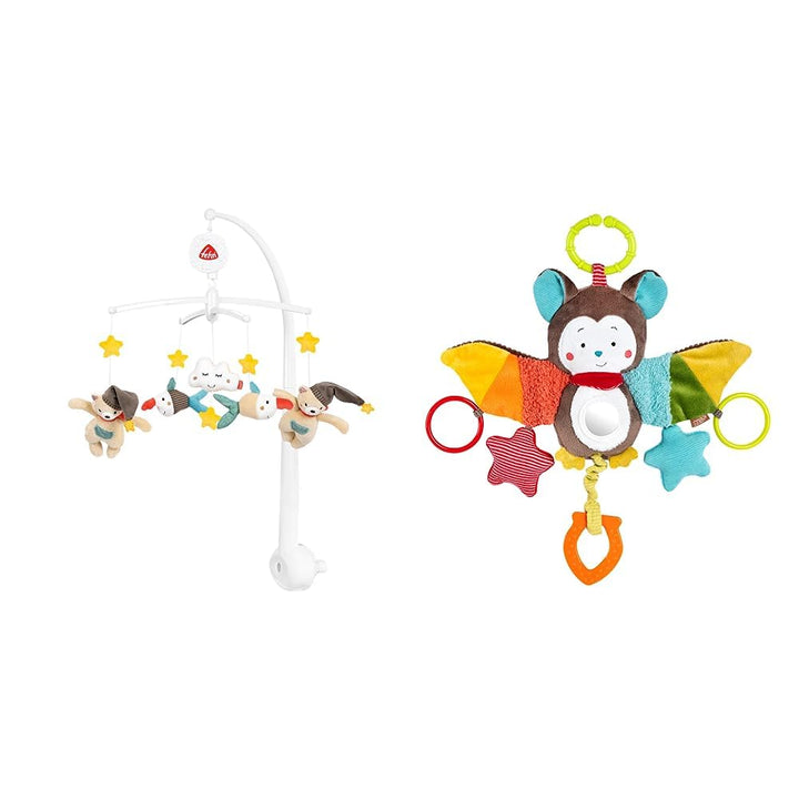 Fehn Musik Mobile Bruno - Baby Einschlafhilfe Musikspielzeug mit süssen Tieren & Activity-Spieltier