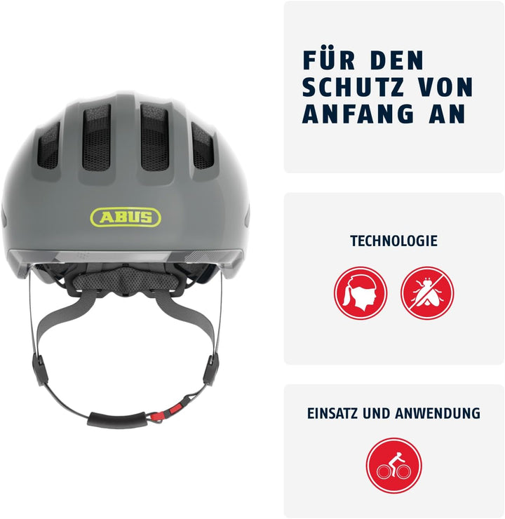 ABUS Kinderhelm Smiley 3.0 ACE LED - Fahrradhelm mit Licht - tiefe Passform & Platz für einen Zopf -