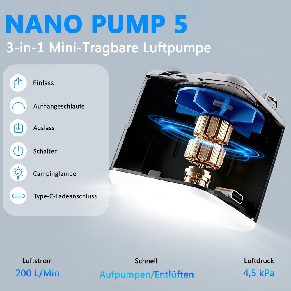 Elektrische Luftpumpe, 3 in 1 Inflate und Deflate luftpumpe Elektrisch, 2400 mAh Mini-luftpumpe mit