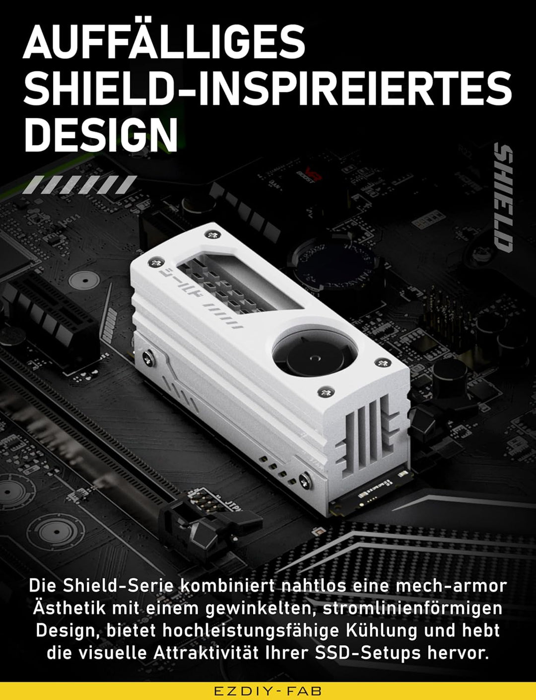 EZDIY-FAB Shield M.2 SSD-Kühlkörper mit eingebautem 20mm PWM-Lüfter, Premium-Aluminium-Design, Hochl