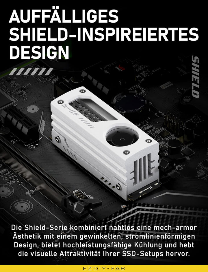 EZDIY-FAB Shield M.2 SSD-Kühlkörper mit eingebautem 20mm PWM-Lüfter, Premium-Aluminium-Design, Hochl