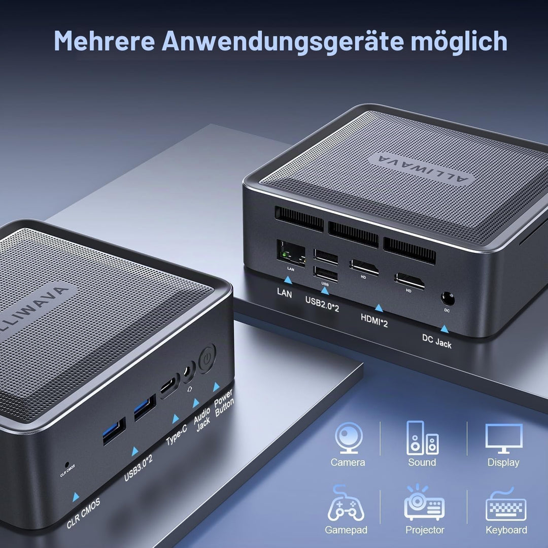 ALLIWAVA U58 Mini PC AMD Ryzen 7 5825U 16GB DDR4 512GB NVME SSD (8C/16T, bis zu 4.5 GHz), WiFi 6E &amp;