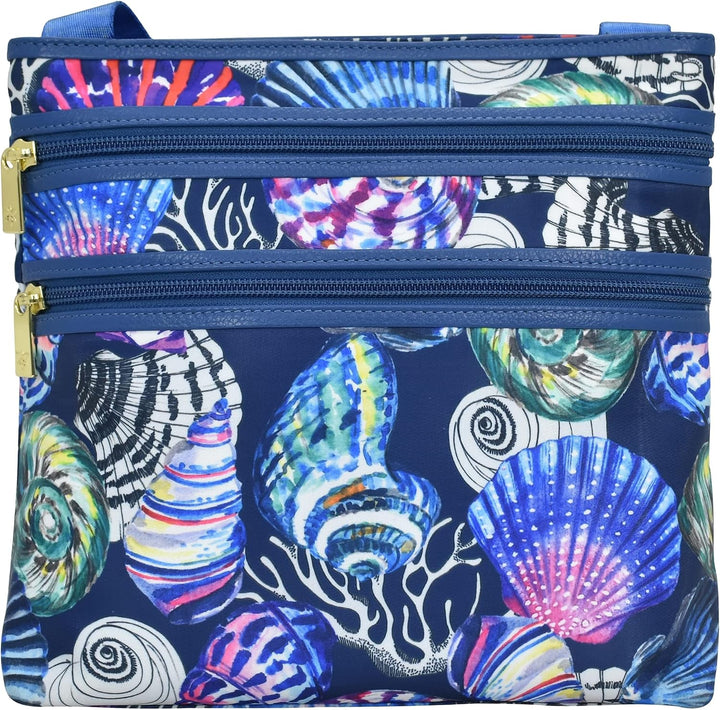 Anuschka Crossbody Tasche mit Einsteckfach - Wanderlust Kollektion - Nylonstoff mit Leder Trim und K