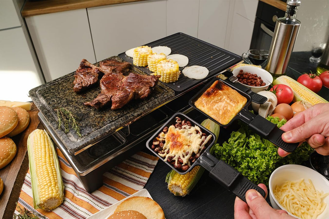 CUSIMAX Raclette Grill mit Reversible Grillpfanne & Natürlichem Grillstein, Raclette Partygrill für