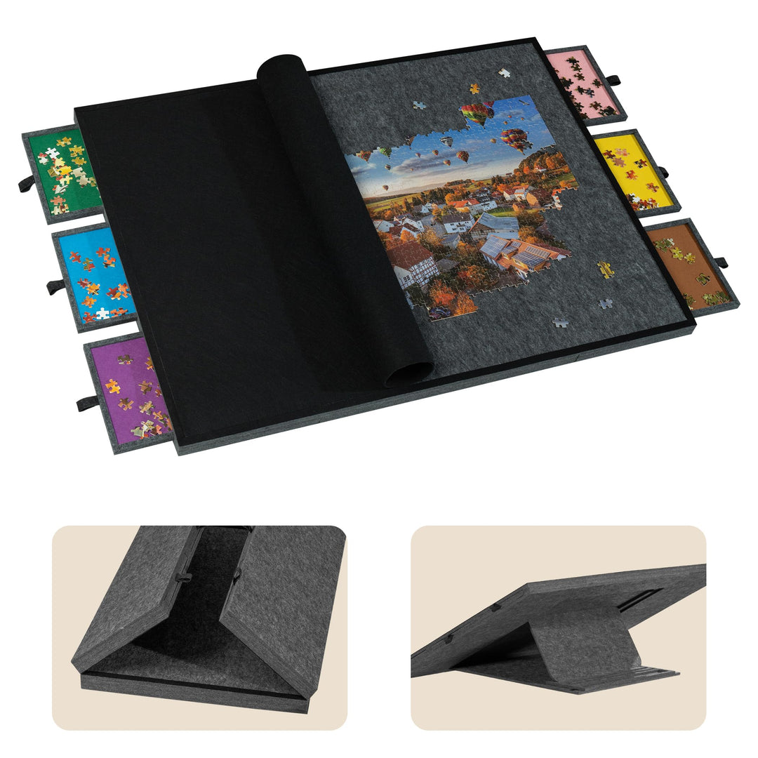 Tektalk klappbarer Puzzletisch mit Abdeckung, 3-Kippwinkel-Puzzleplateau, leichtes tragbares Filzpuz