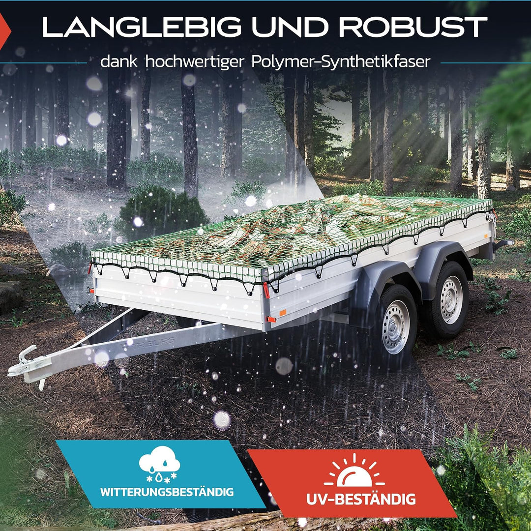 TRIBURG Anhängernetz 3x4 mit Eckmarkierungen und Randverstärkung - Anhänger Netz mit Spanngummi zur