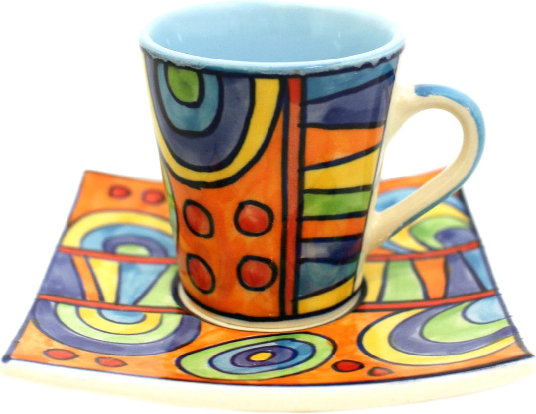 Gall&amp;Zick Espressotassen mit Untertasse, Kaffeetassen Set Modern, Kaffeebecher Keramik Handbemalt, E