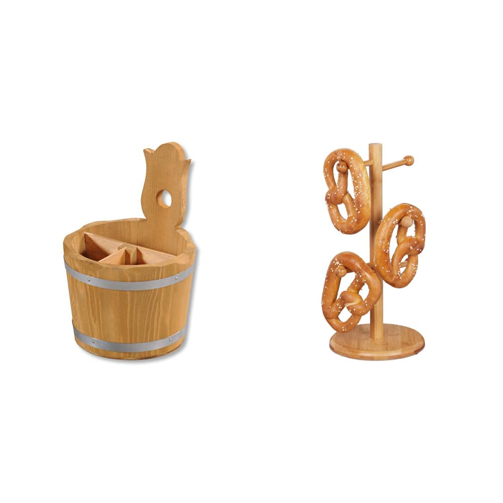 Besteckbehälter aus Holz H=20 D=14 cm ge & Relaxdays Brezelständer aus Bambus, 6-armig, Höhe 35 cm,