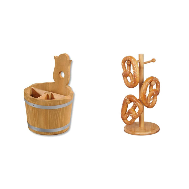 Besteckbehälter aus Holz H=20 D=14 cm ge & Relaxdays Brezelständer aus Bambus, 6-armig, Höhe 35 cm,