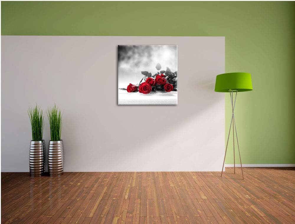 Pixxprint schöner Rosenstrauss auf Tisch als Leinwandbild | Grösse: 70x70 cm | Wandbild| Kunstdruck