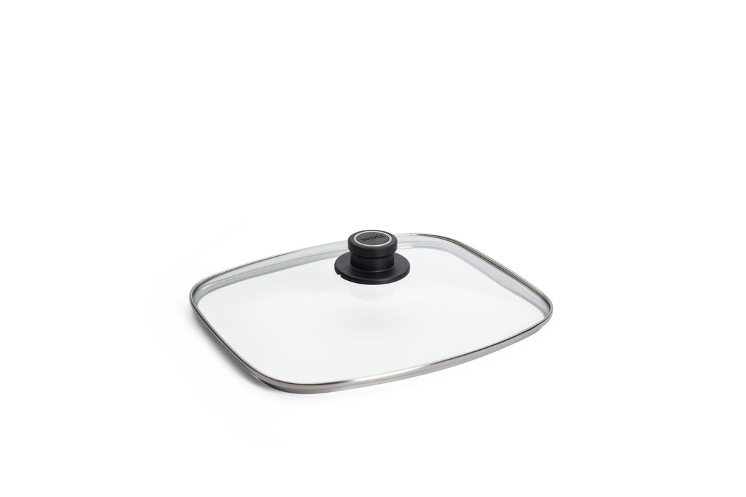 Woll Sicherheitsglasdeckel, rechteckig, 30 x 26 cm, Deckelknopf mit permanenter Entlüftung, transpar