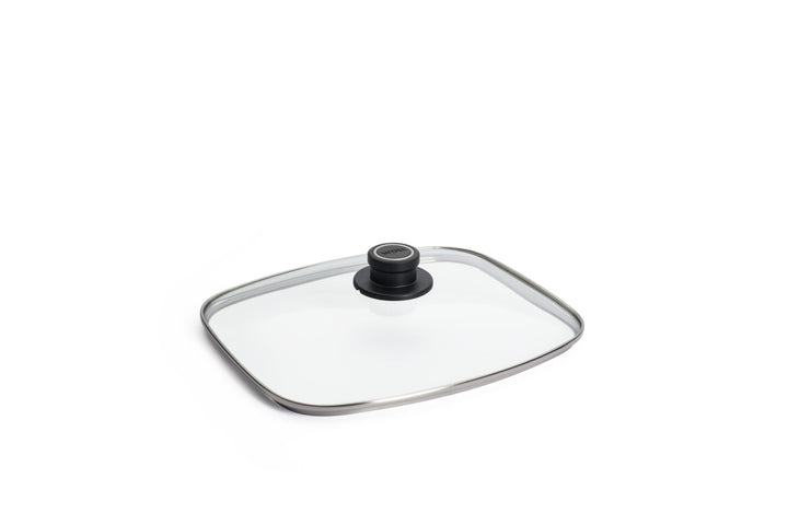 Woll Sicherheitsglasdeckel, rechteckig, 30 x 26 cm, Deckelknopf mit permanenter Entlüftung, transpar