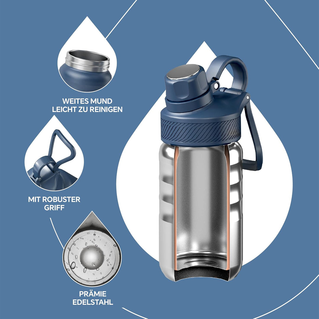 IDEUS Vakuumisolierte Wasserflasche, 12oz (360ml) Edelstahl Doppelwand Flasche Metall Sport Kantine