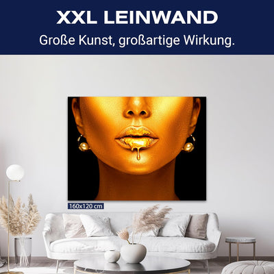 wandmotiv24 Leinwand-Bild Gold Collection, Grösse 60x45cm, Querformat, Frau in Gold, tropfende Farbe