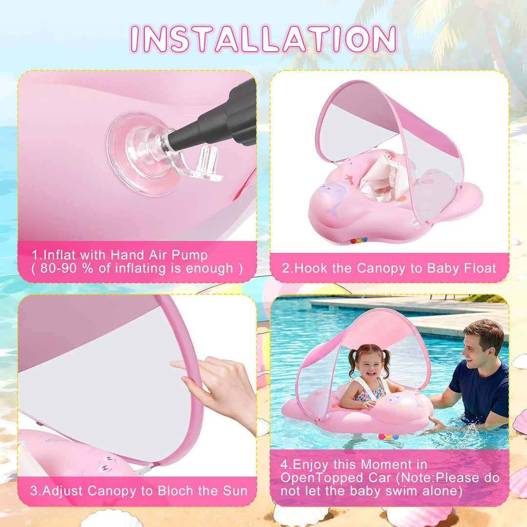 Schwimmring Baby mit abnehmbarem Sonnenschutz Mit Glocke Baby Float Schwimmsitz Kinderbecken Schwimm