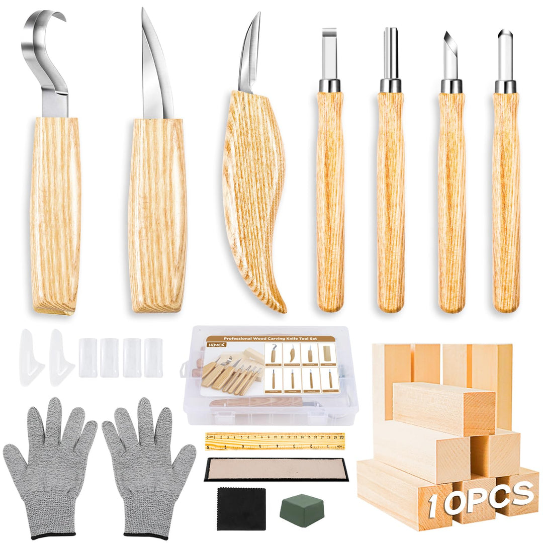 HOMCA Holz Schnitzwerkzeug Set, 23 in 1 Schnitzset mit 7 Schnitzmesser für Kinder&Erwachsene, Holzwe