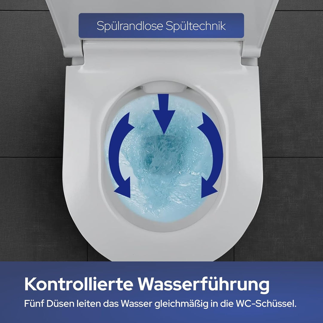 VILSTEIN | Hänge WC Spülrandlos | Toilette Komplett Set | Wand wc | Tiefspüler | Komplettset inkl. a
