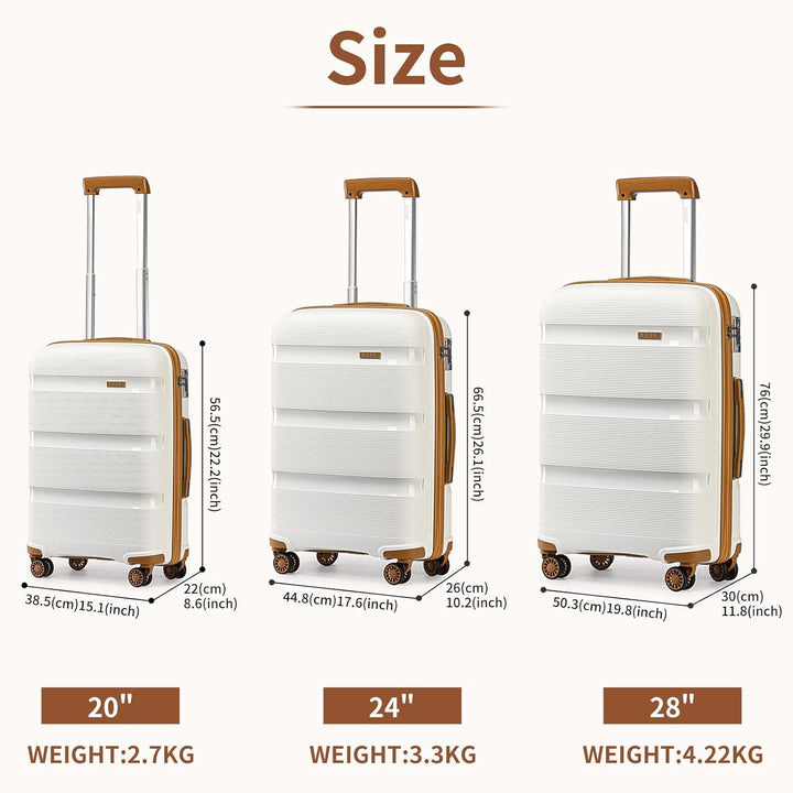 KONO Koffer Trolleys Klein Reisekoffer mit Rollen und TSA Schloss 3er Koffer Set Creme Weiss