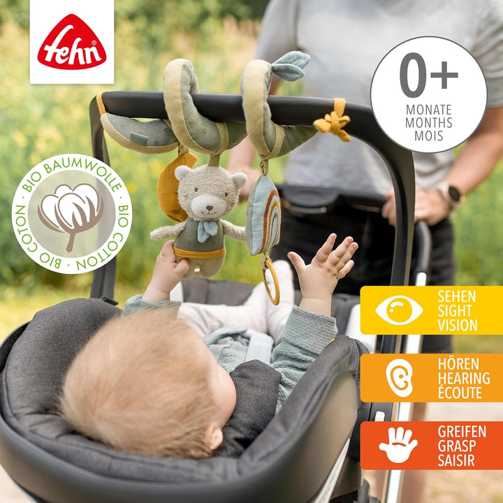 Fehn Activity Spirale Bär fehnNATUR - Kinderwagen Spielzeug zum Fühlen und Greifen - Babyspielzeug f