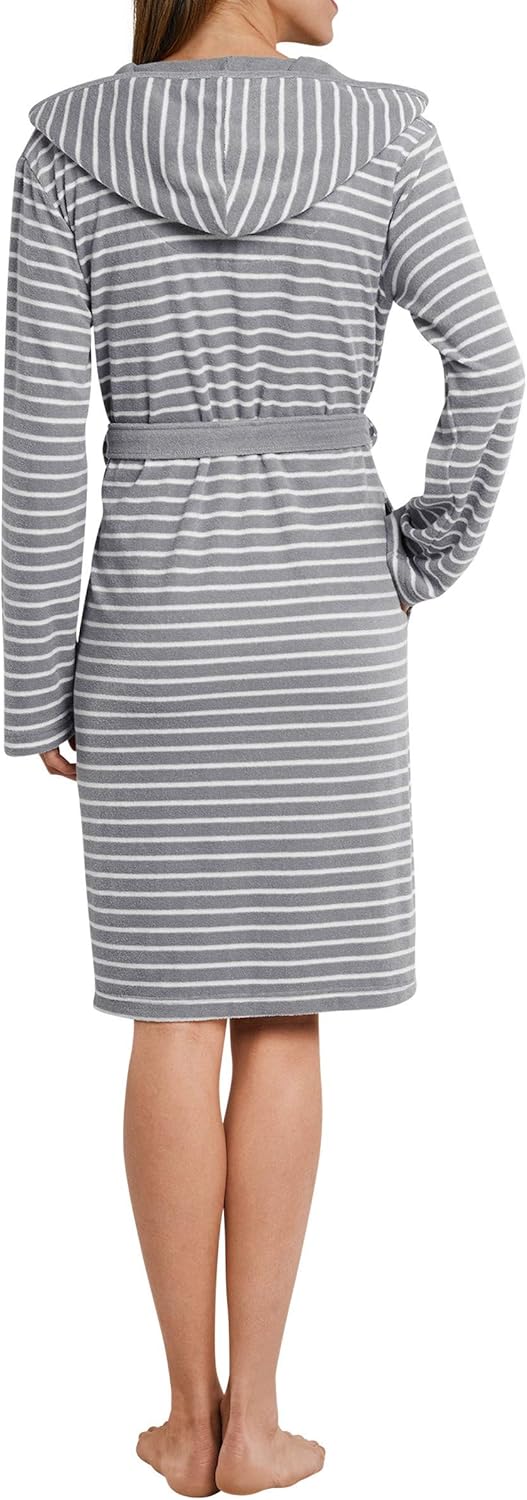 Schiesser Damen Bademantel mit Kapuze Frottee 95 cm Länge - Baumwolle gemustert 36 Grau (Hellgrau 20