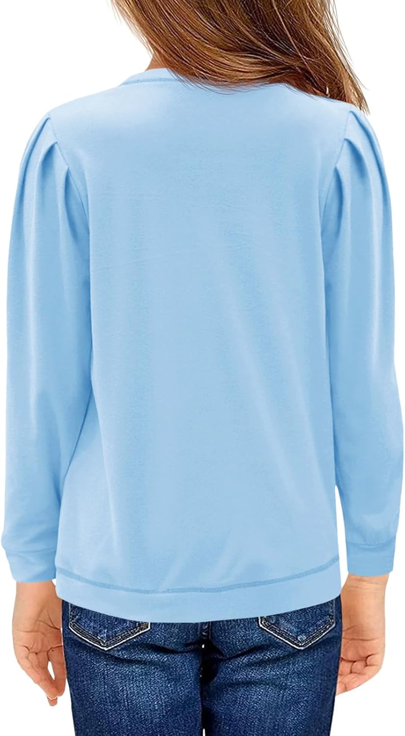 Haloumoning Mädchen Langarm T-Shirt Baumwolle Rundhals Top Leichtgewicht Sport Langarmshirt Basic Ca