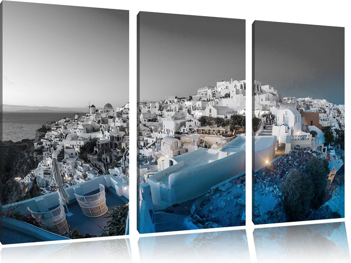 Pixxprint Oia Dorf Santorin als Leinwandbild/Grösse: 3 Teilig (120x80 cm) cm/Wandbild/Kunstdruck/fer