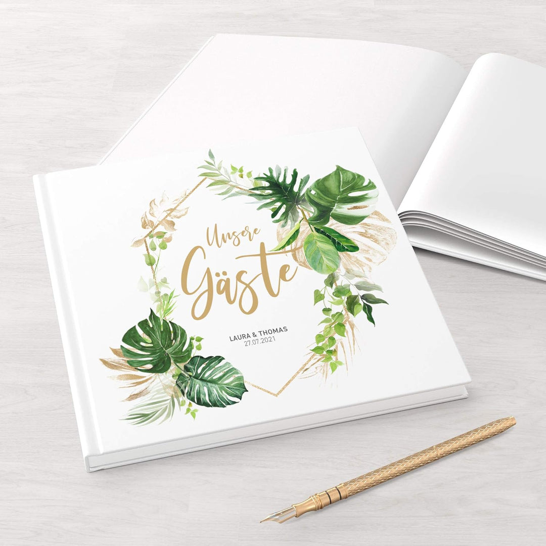 DeinWeddingshop Gästebuch Hochzeit - personalisiert - Hochzeitsgästebuch, Hardcover 21x21 cm (Inhalt