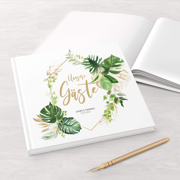 DeinWeddingshop Gästebuch Hochzeit - personalisiert - Hochzeitsgästebuch, Hardcover 21x21 cm (Inhalt