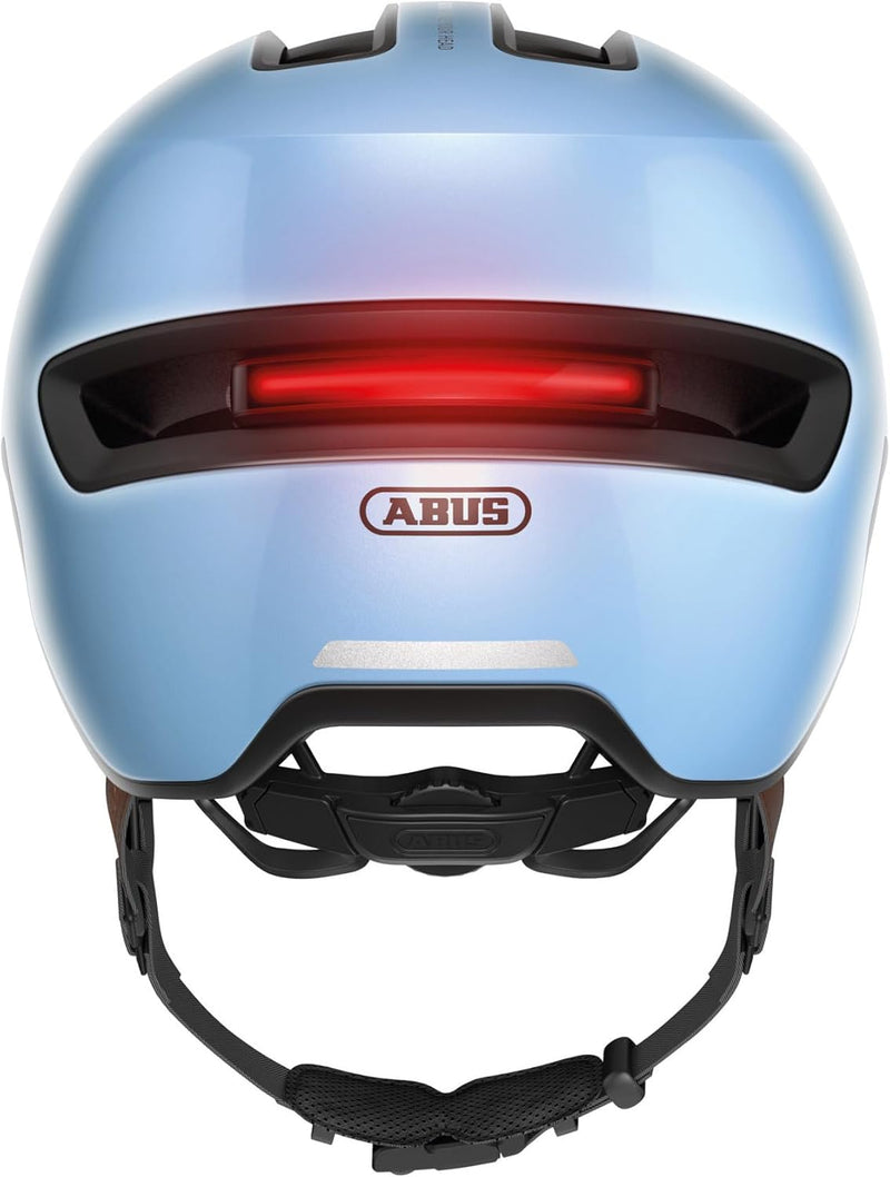 ABUS Stadthelm HUD-Y ACE - stylischer Fahrradhelm mit Visier und magnetischem, aufladbarem LED-Rückl