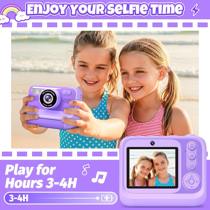 Kinderkamera Sofortbildkamera, 2,4-Zoll Selfie Kamera mit 32GB Karte | 3 Rollen Fotopapier, 1080P Ki