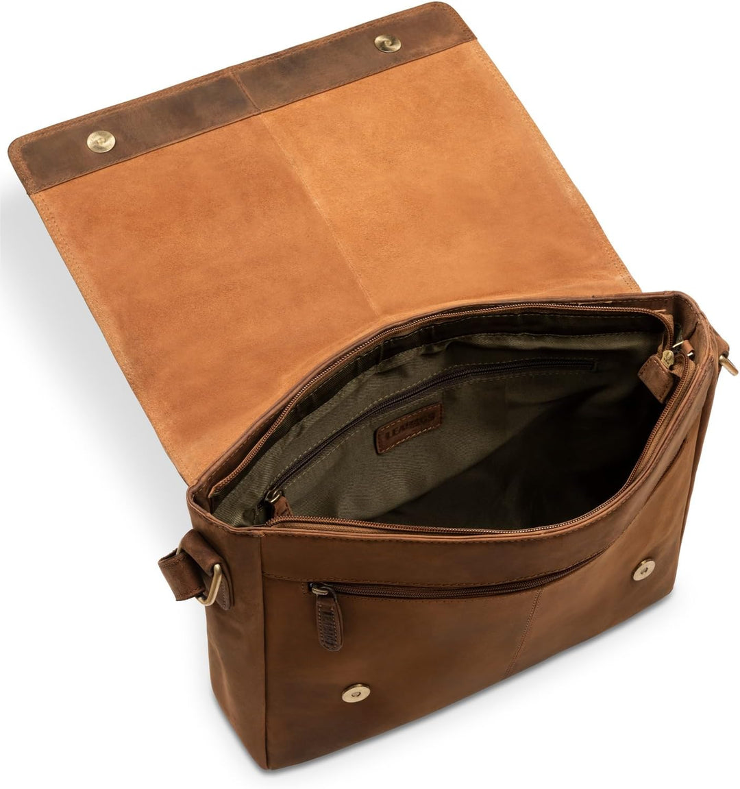 LEABAGS Leder Umhängetasche Herren & Damen I Echtleder Laptoptasche bis 14 Zoll I Messenger Bag mit